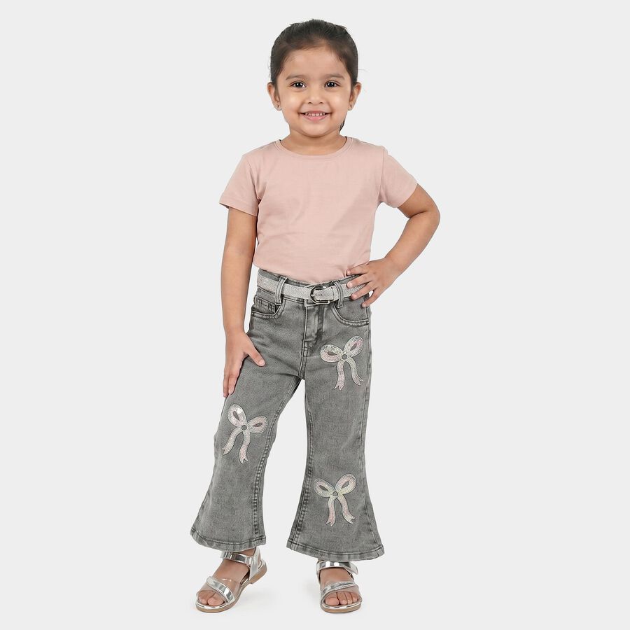 Girls Grey Flared Fit Sequin Applique Jeans, Light Grey, large
