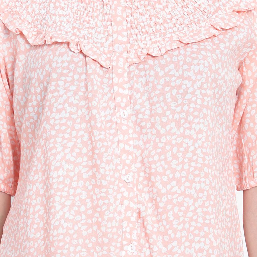 All Over Print Elbow Sleeve Top, Peach, large image number null