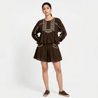 Women's Brown Cotton Embroidered Co-ord Set, भूरा, small