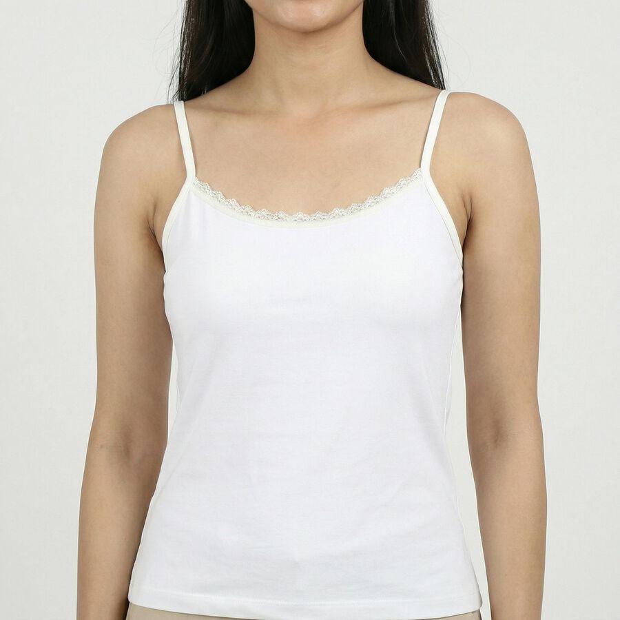 Women's White Cotton Blend Sleeveless Innerwear Slip, सफ़ेद, large