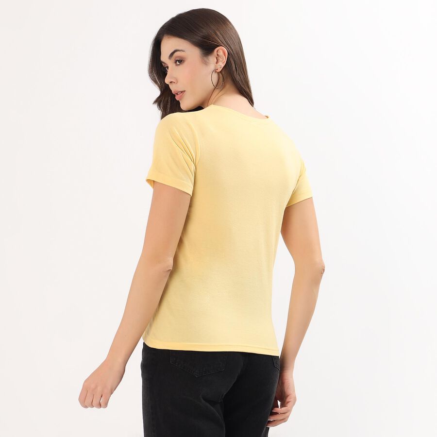 Women's Bright Yellow Round Neck Casual T-Shirt, पीला, large