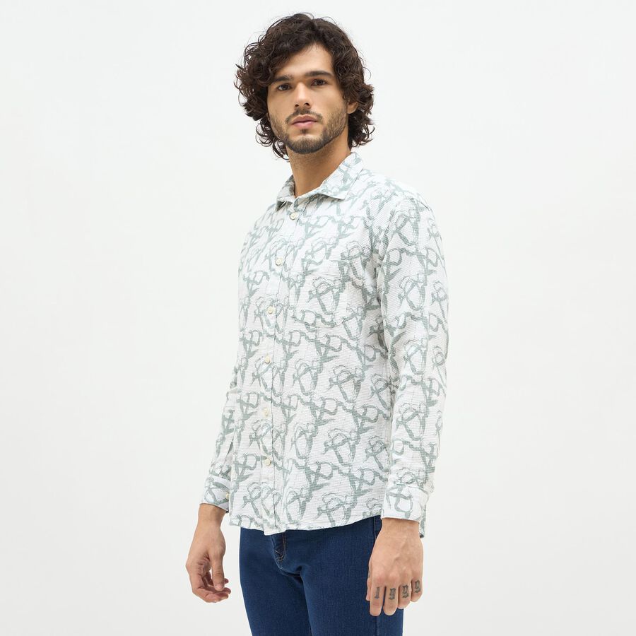 Men's Light Sage Green Printed Classic Collar Casual Shirt, Light Green, large image number null