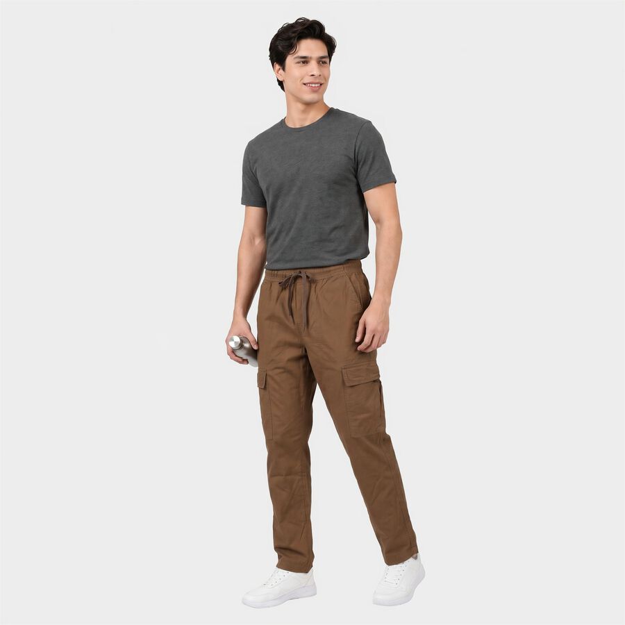 Men's Brown Cargo Trousers, भूरा, large