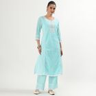 Women's Light Aqua Blue Cotton Embroidered Ethnic Set, Light Blue, small image number null