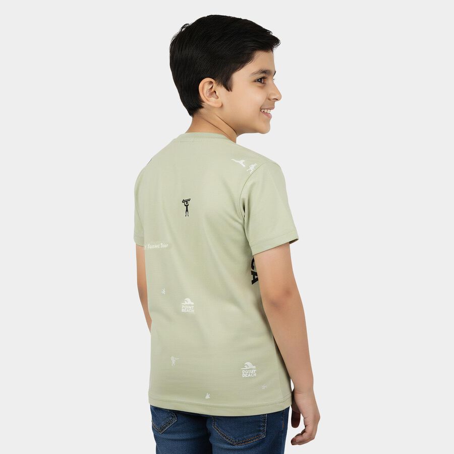 Boys Green Cotton Round Neck Casual Boys T-Shirt, Light Green, large