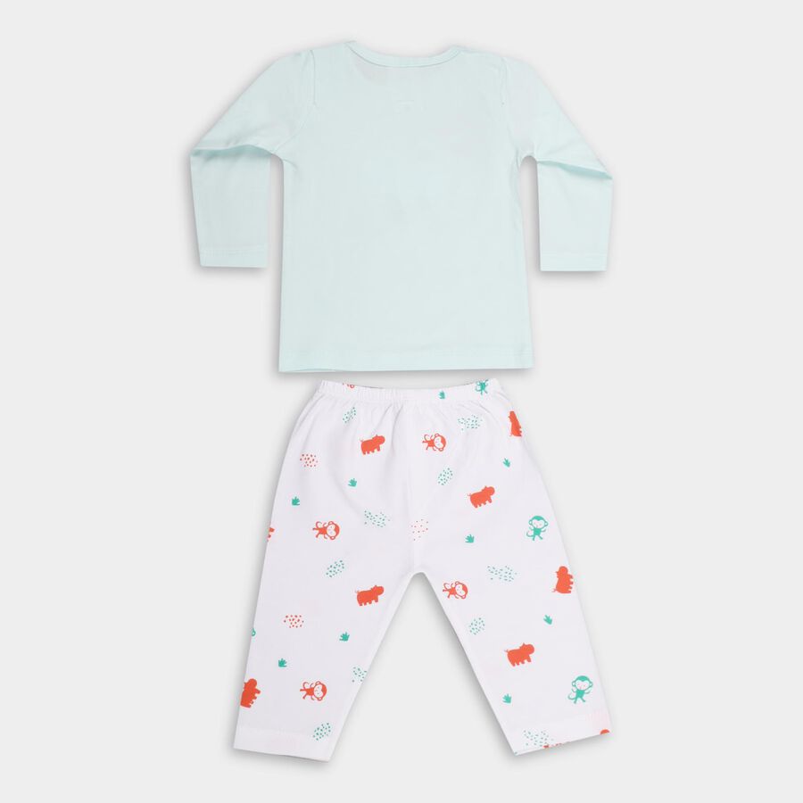 Infants' Aqua Cotton Round Neck Graphic Baba Suit, एक्वा, large image number null