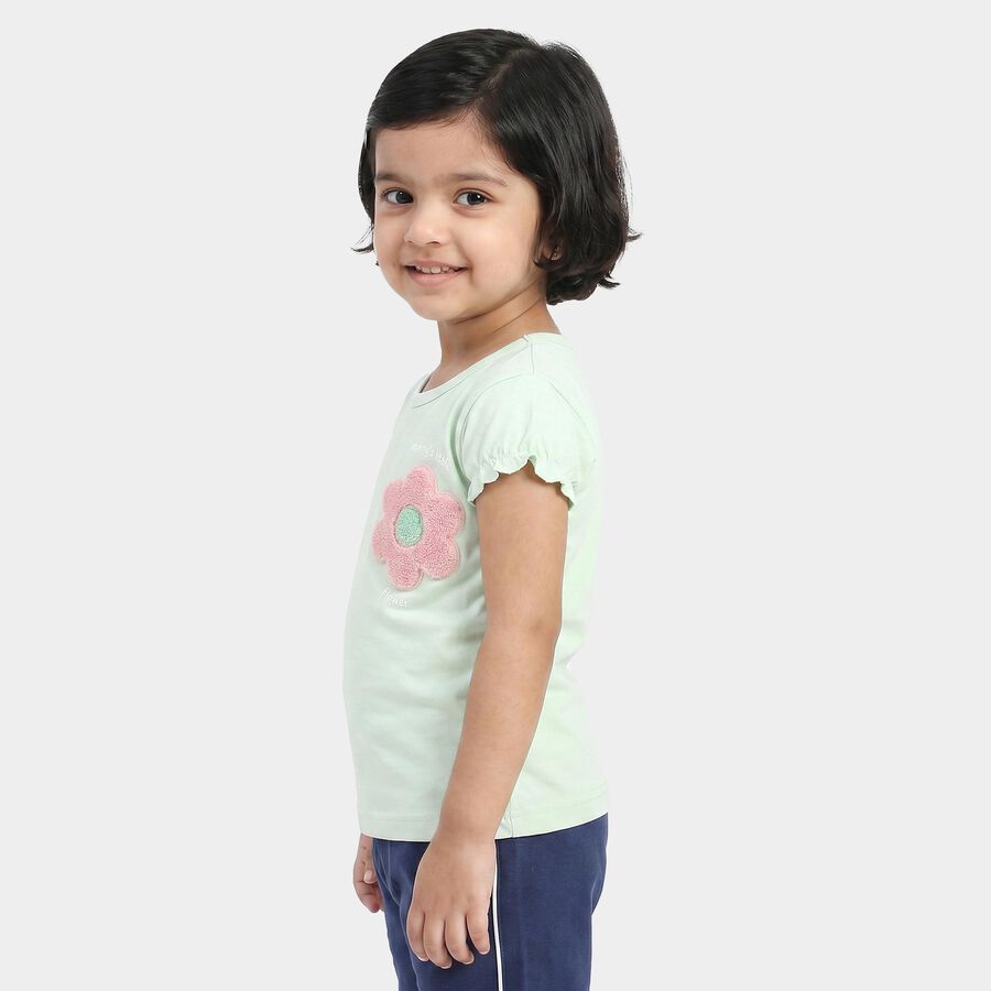 Girls' Mint Green Round Neck Regular T-Shirt, Light Green, large