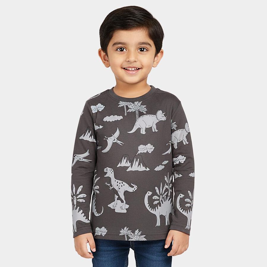 Boys' Charcoal Grey Round Neck Casual T-Shirt, चारकोल, large image number null