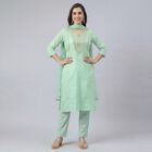Women's Green Notch Neck Self Design Kurta, Light Green, small