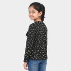 Girls' Black Round Neck Floral Regular Top, काला, small