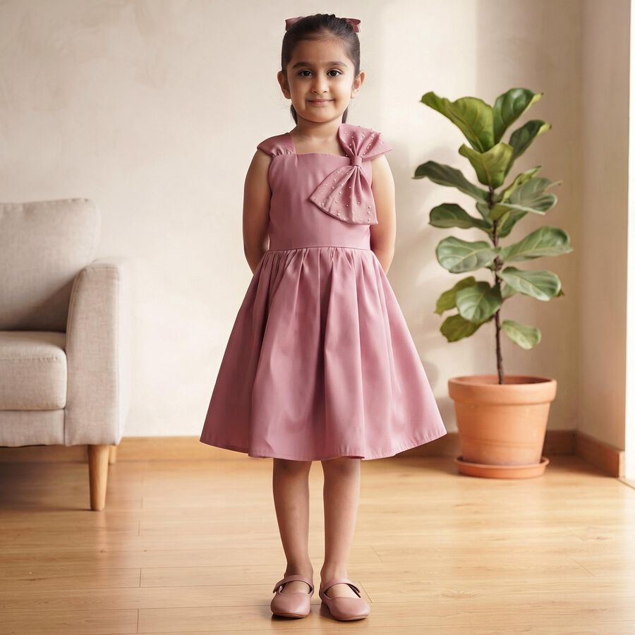 Girls' Pink A-Line Casual Frock, गुलाबी, large