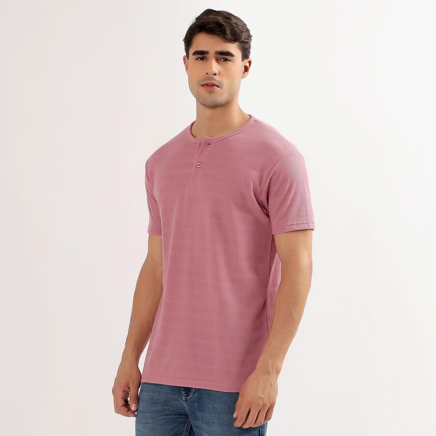 Men's Light Pink Henley Neck Casual T-Shirt, Light Pink, large image number null