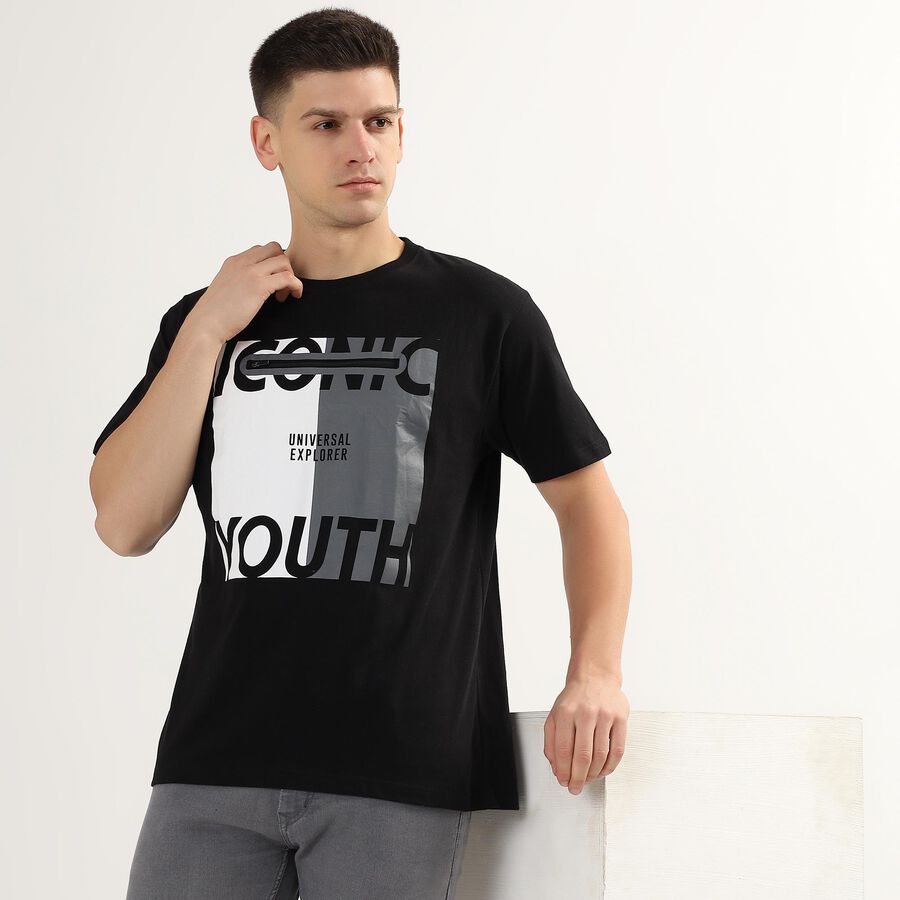 Men's 100% Cotton Round Neck Half Sleeves T-Shirt, Black, large image number null