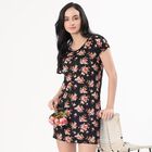 Women's Jet Black Round Neck Casual Nighty, काला, small