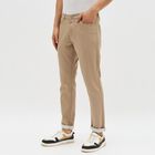 Men's Muted Beige Slim Fit Flat-Front Casual Trousers, खाकी, small image number null