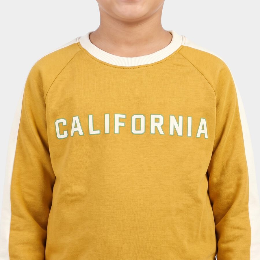 Boys' Mustard Crew Neck Raglan Sleeve Graphic Print Sweatshirt, मस्टर्ड, large