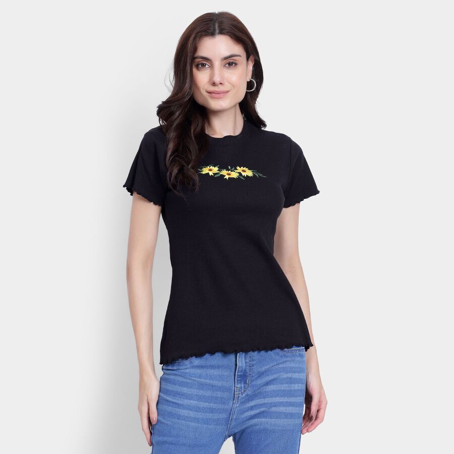 Ladies' Round Neck T-Shirt, Black, large image number null