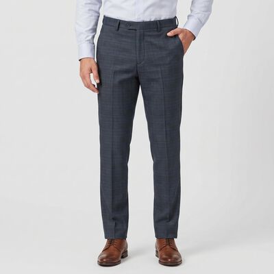 Men's Navy Blue Slim Fit Checked Formal Trousers