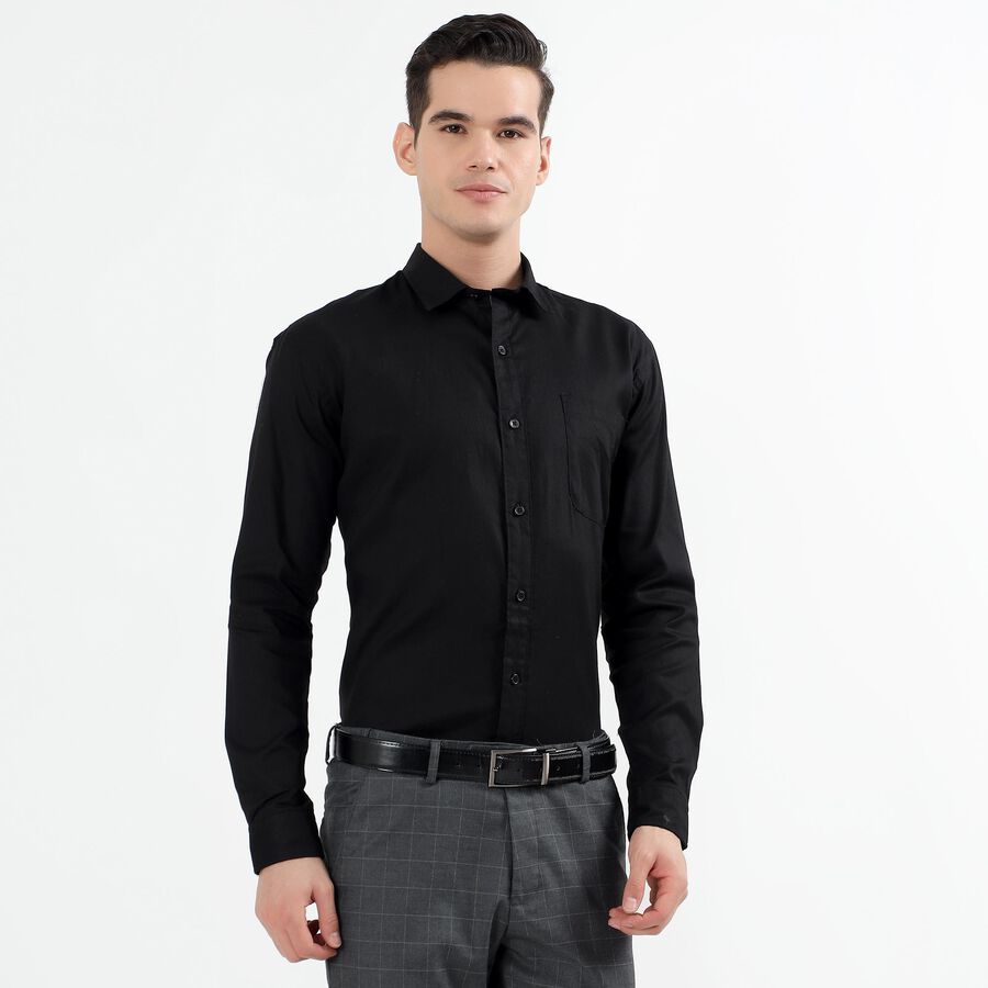 Men's Jet Black Cotton Spread Collar Casual Shirt, Black, large image number null