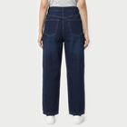 Women's Navy Blue Wide Leg Washed Jeans, Dark Blue, small