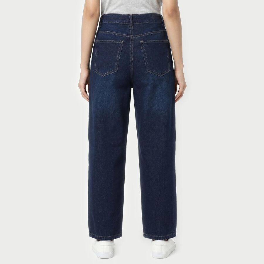 Women's Navy Blue Wide Leg Washed Jeans, Dark Blue, large