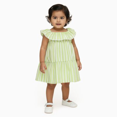 Infants' Light Mint Green Striped Tiered Sleeveless Frock