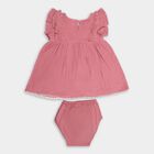 Girls' Dusty Rose Pink Regular Fit Round Neck Frock, Light Pink, small image number null