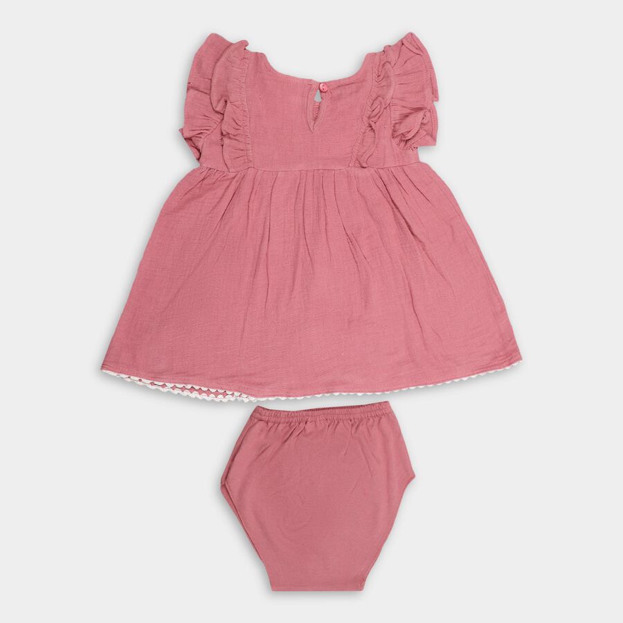 Girls' Dusty Rose Pink Regular Fit Round Neck Frock, Light Pink, large image number null
