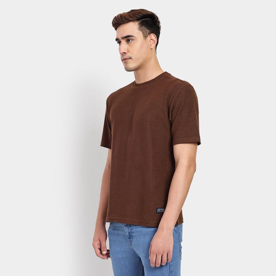 Men's Round Neck Half Sleeves T-Shirt, Brown, large image number null