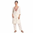 Women's Cream Cotton Embroidered Ethnic Set, Off White, small