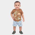 Infants' Beige 100% Cotton Round Neck Dinosaur Graphic Print Baba Suit, Beige, small
