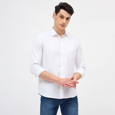 Men's Snow White Slim Fit Classic Collar Casual Shirt