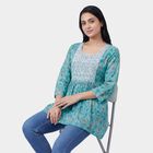 Women's Blue Round Neck Printed Kurti, Light Blue, small