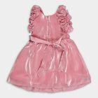 Girls' Shimmering Pink Sleeveless Flared Embellished Frock, Light Pink, small image number null