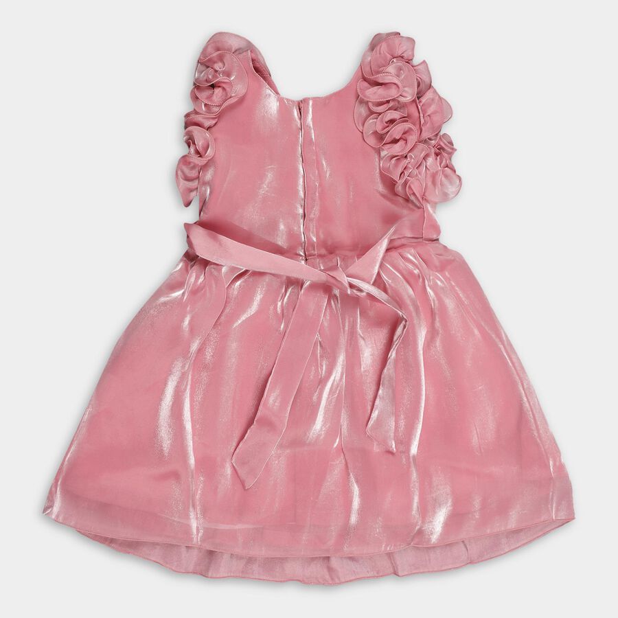 Girls' Shimmering Pink Sleeveless Flared Embellished Frock, Light Pink, large image number null