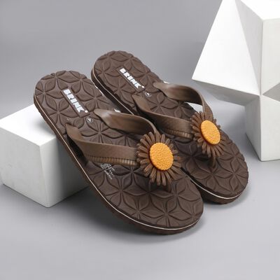 Women's Brown Floral Toe-Post Flip-Flops
