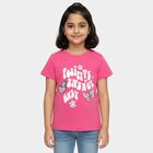 Girls' Bright Pink Cotton Round Neck Casual T-Shirt, रानी (फ्यूशिया), small image number null
