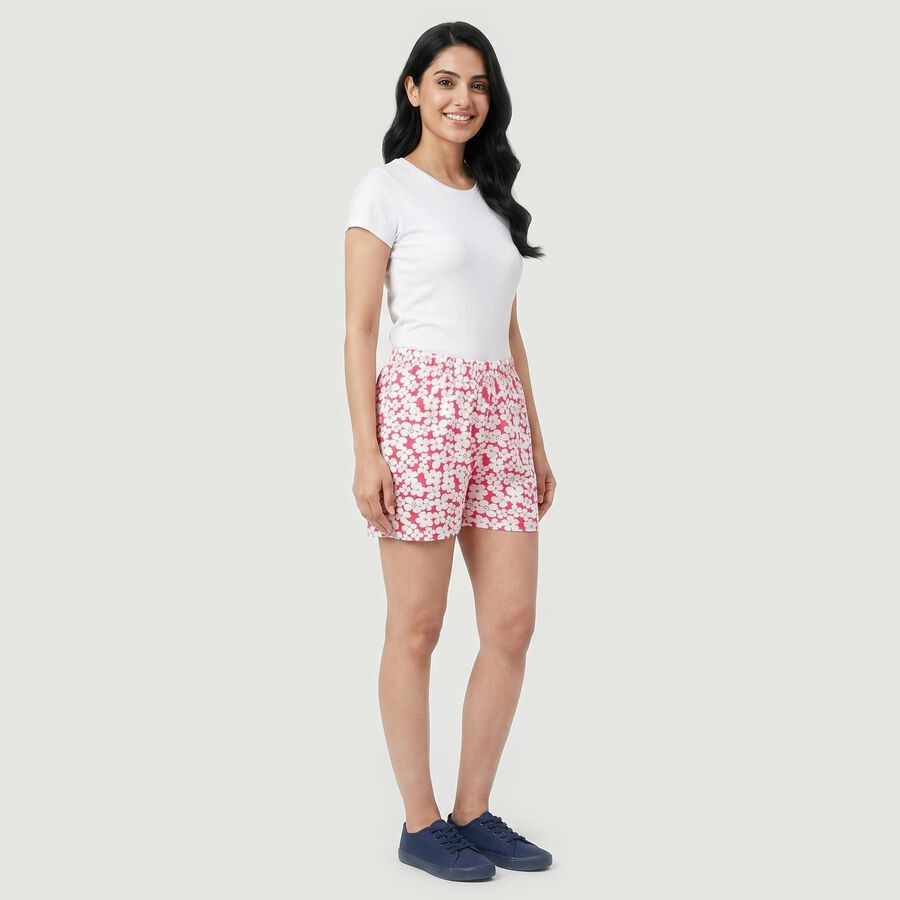 Women's Pink Regular Fit Floral Printed Shorts, Pink, large