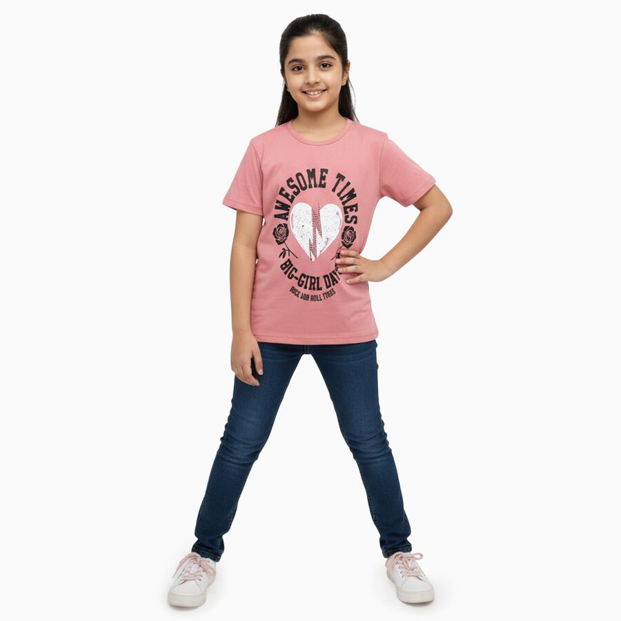 Girls' T-Shirt, गुलाबी, large image number null