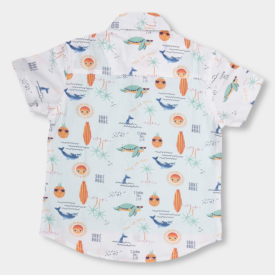 Boys Bright White Cotton Regular Collar Casual Shirt, White, large image number null