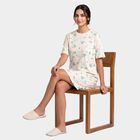 Women's Off White Cotton Round Neck T-Shirt Style Nighty, ऑफ व्हाइट, small