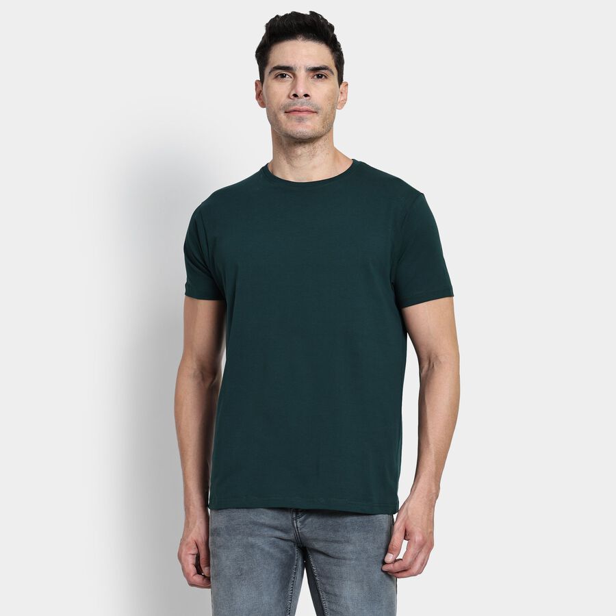 Men's Round Neck Half Sleeves T-Shirt, गहरा हरा, large image number null