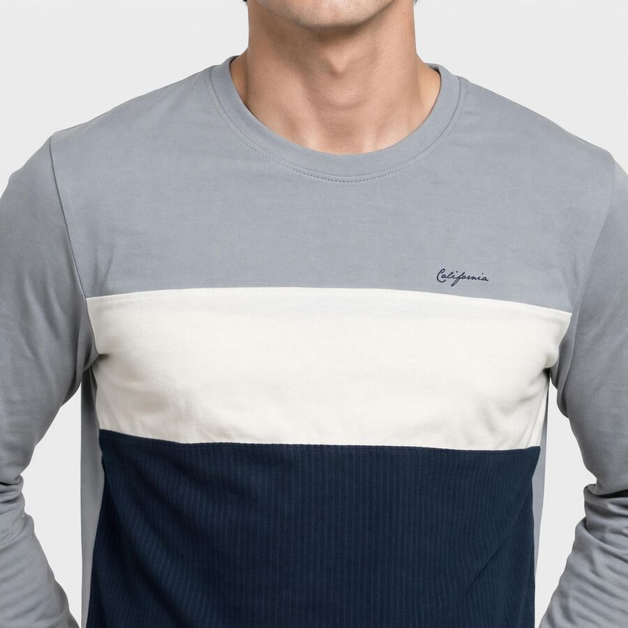 Men Melange Blue Crew Neck Regular T-Shirt, मिश्रित नीला, large