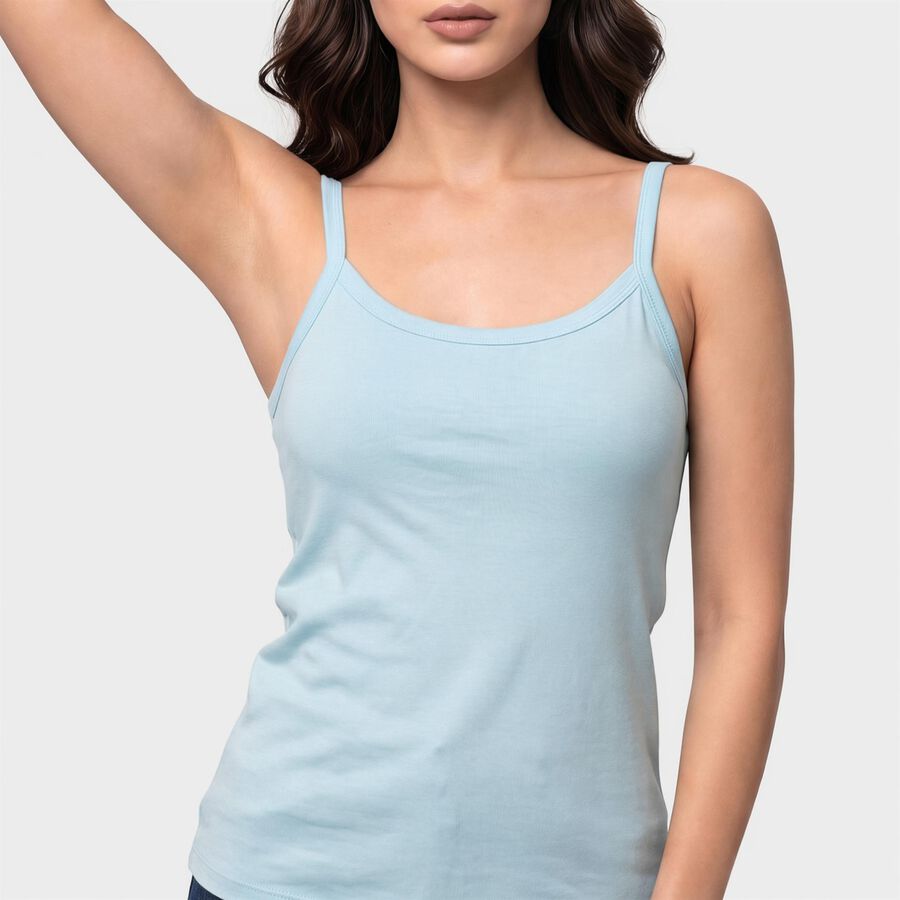 Women's Light Blue Cotton Scoop Neck Camisole Slip, Light Blue, large