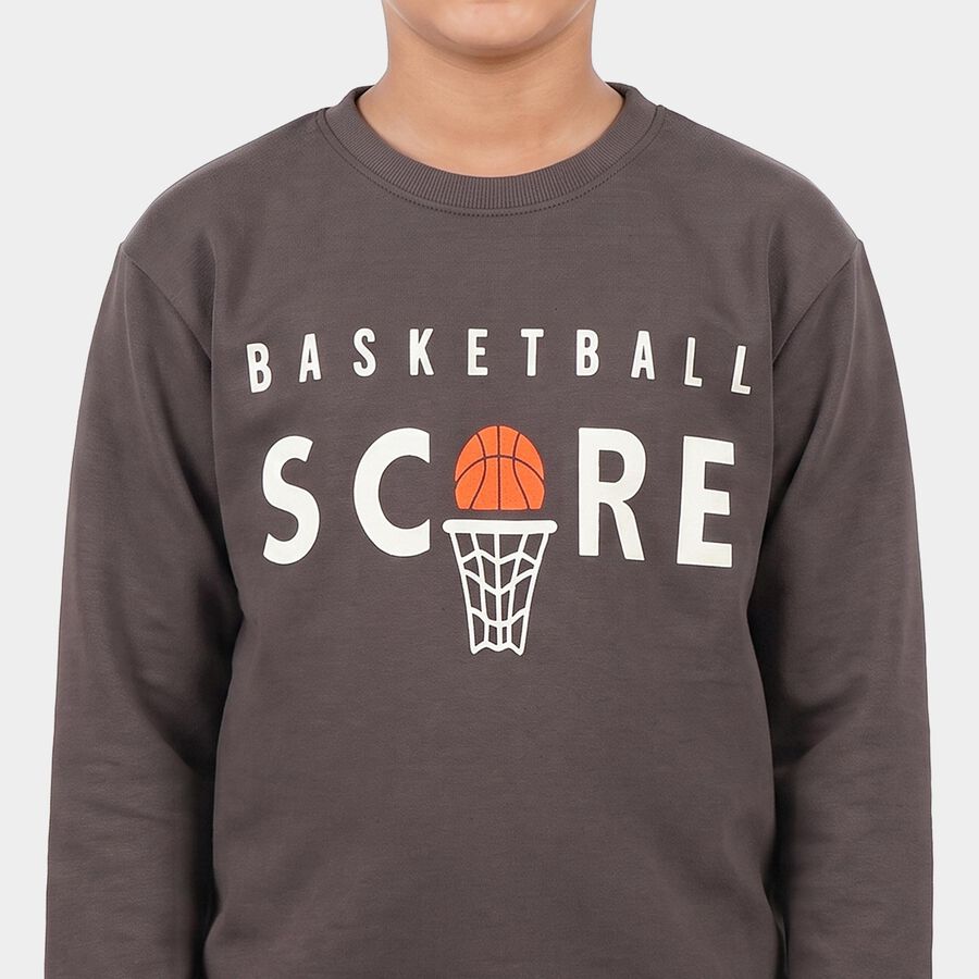 Boys' Charcoal Crew Neck Pullover Sweatshirt, चारकोल, large