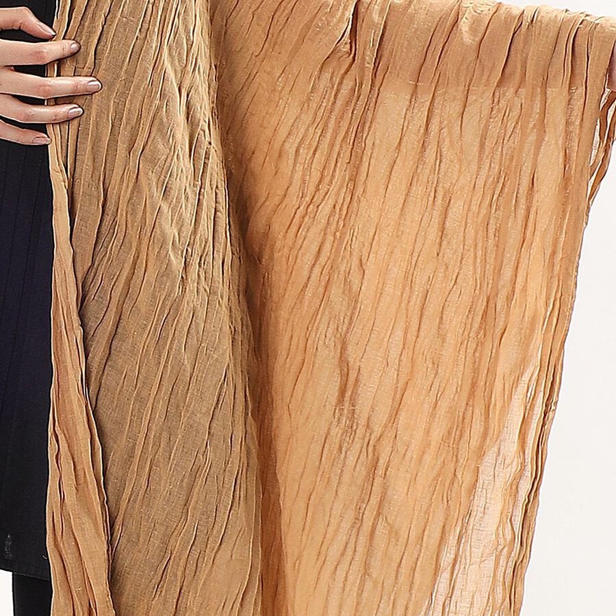 Women's Beige Crinkled Dupatta, Khaki, large image number null
