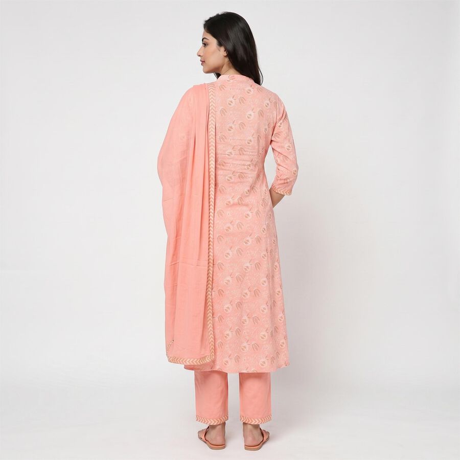 Women's Light Pink Cotton Mandarin Collar Printed Straight Kurta, हल्का गुलाबी, large