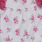 Girls' Pink Round Neck Cold Shoulder Floral Top and Capri Set, Light Pink, small