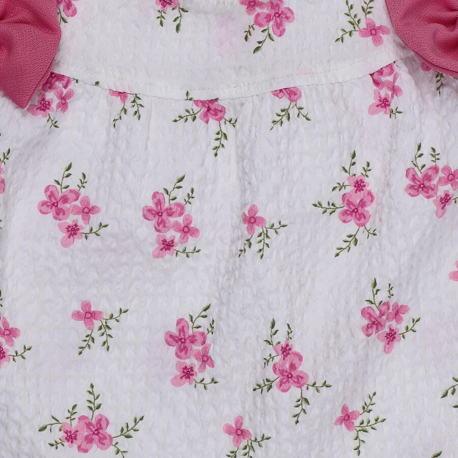 Girls' Pink Round Neck Cold Shoulder Floral Top and Capri Set, Light Pink, large