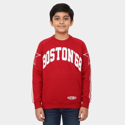 Boys Bright Cherry Red Crew Neck Graphic Sweatshirt